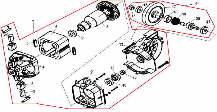 2 ЯКОРЬ - СТАТОР - ЩЕТКИ - ШЕСТЕРНЯ ЭЛЕКТРОПИЛА CHAMPION 324N-18
